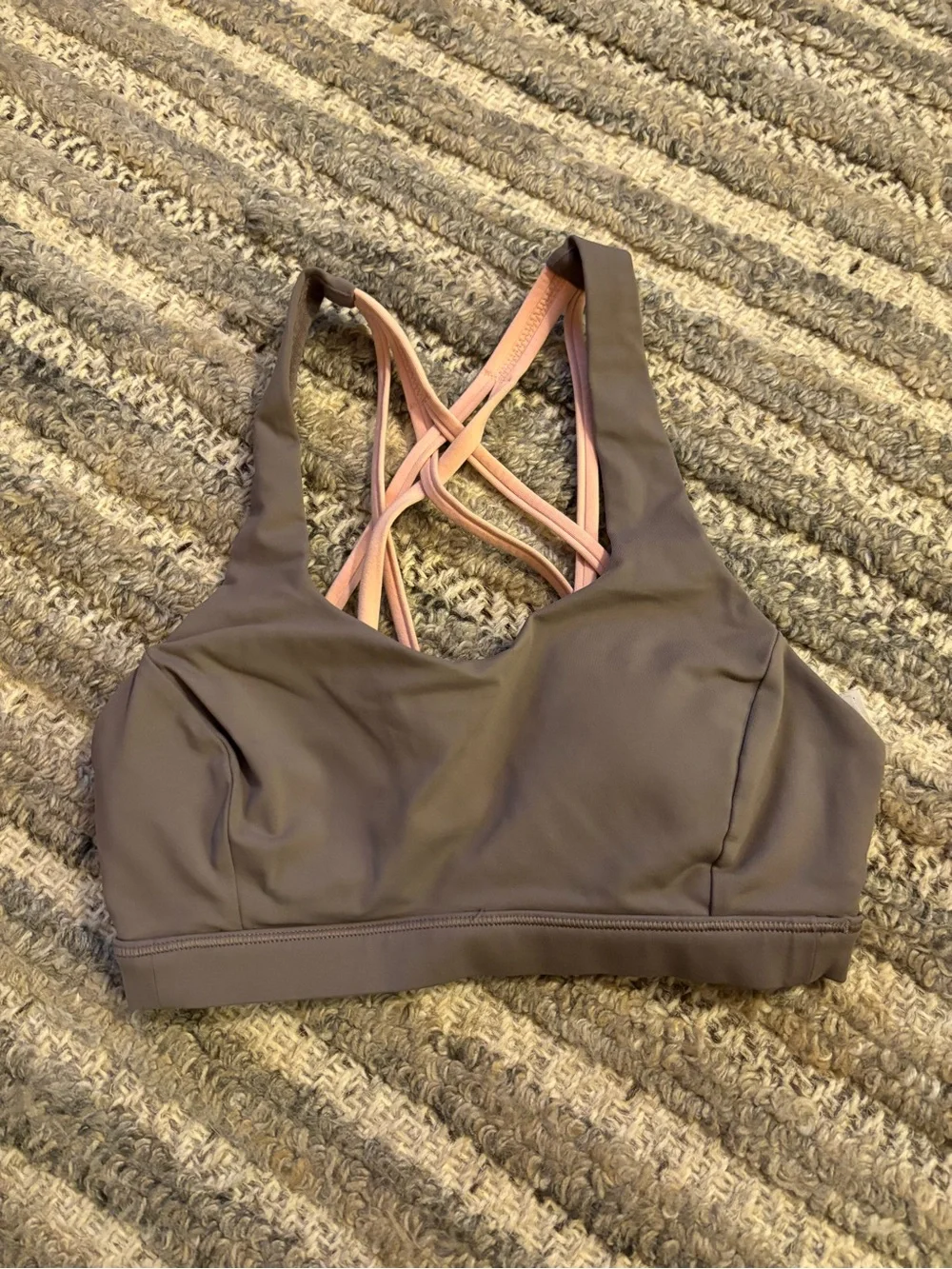Lululemon | Women's Double-Strap Racerback Sports Bra - Taupe with Pink Straps